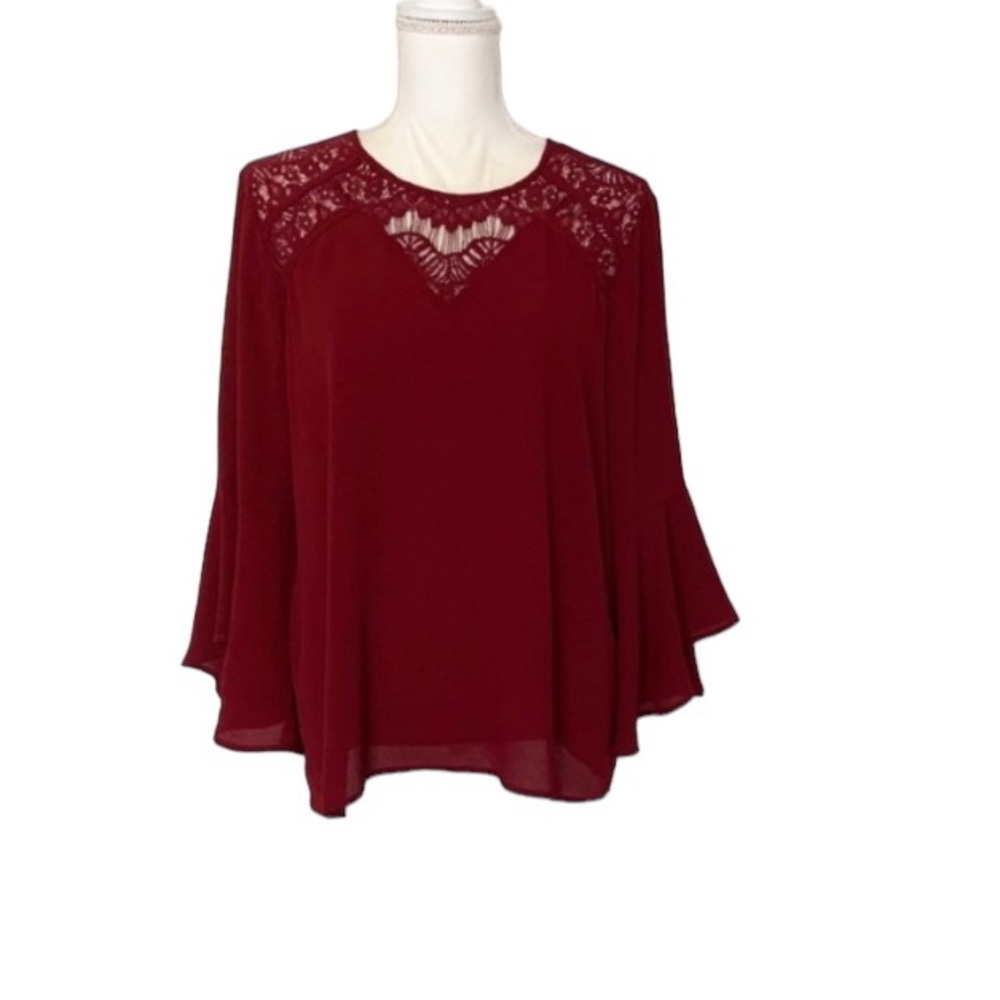 41 Hawthorn Burgundy Wine Crochet Blouse Top Size Large